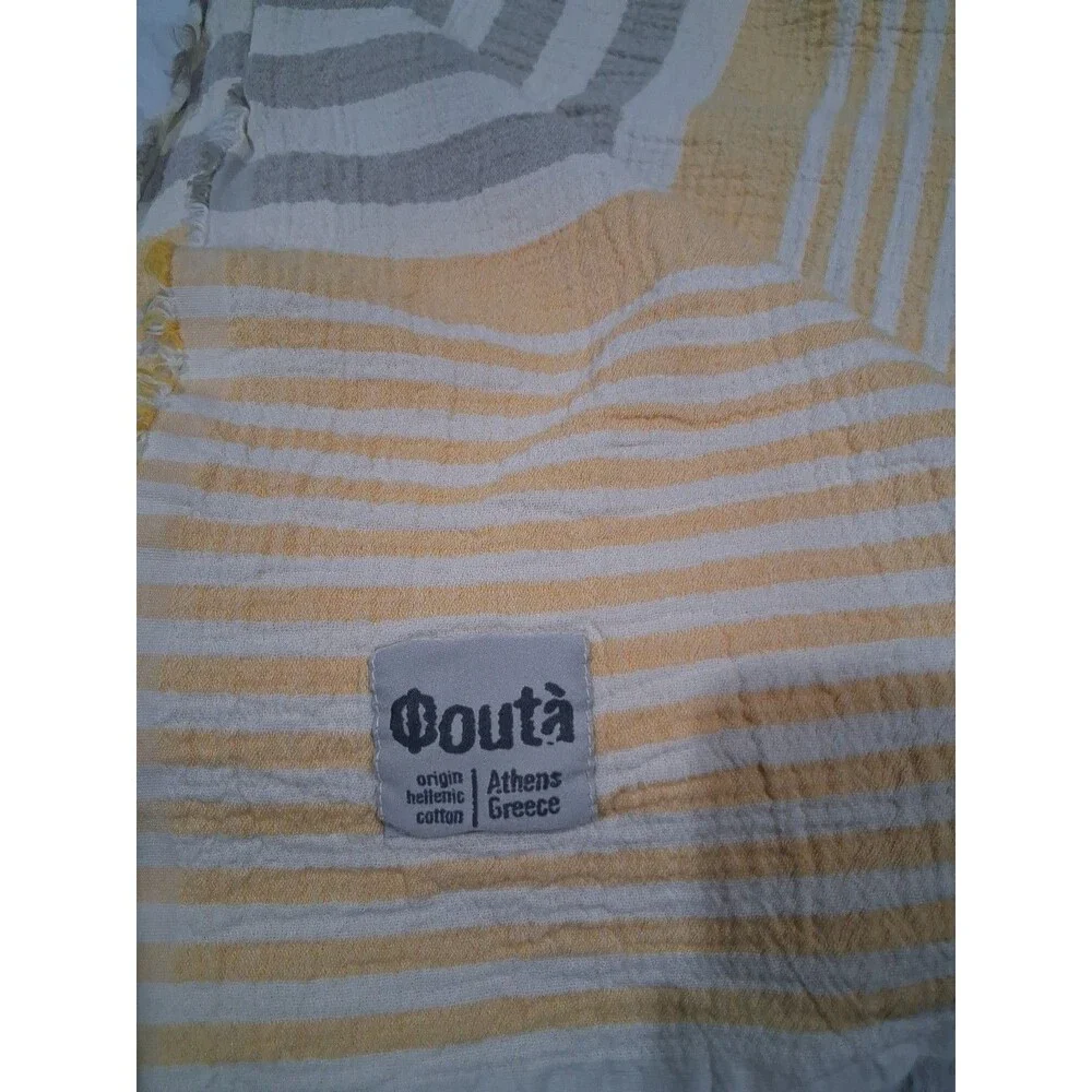 The Fouta Greek Beach Towel Blanket Wrap 100% Organic Cotton Yellow Stripe XL
